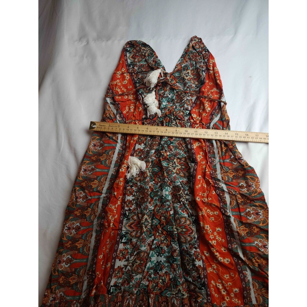Luukse Maxi Dress Womens Size XL Orange Paisley Boho Tiered Ruffle Tassel Summer - Picture 3 of 6